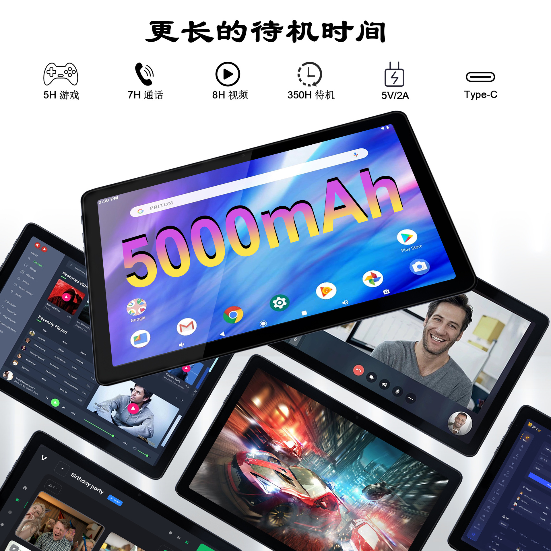Планшет Veidoo T70 10.1 дюйма, Android 13, 4+128 ГБ, Wi-Fi 6, восьмиядерный процессор — фото 3