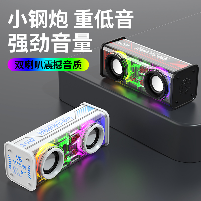 Портативная колонка Double-shot Mecha V8 с прозрачным корпусом, RGB-подсветкой и TWS