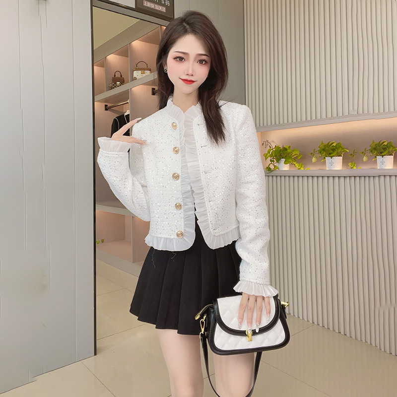 8112 Высококачественная куртка в стиле Chanel, Женская осенне-зимняя новинка, короткий дизайн, нишевый твидовый Универсальный кардиган — фото 2