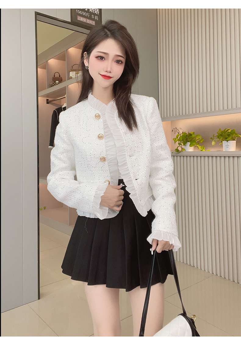8112 Высококачественная куртка в стиле Chanel, Женская осенне-зимняя новинка, короткий дизайн, нишевый твидовый Универсальный кардиган — описание, изображение 12